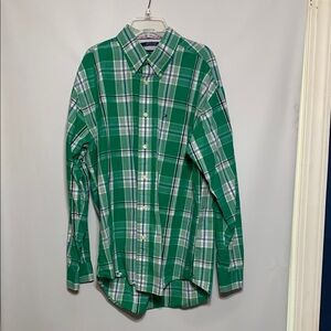 Tommy Hilfiger Green and White Casual Button Down Shirt